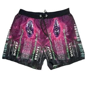 Diesel Men's Black and Pink Graphic Board Shorts
